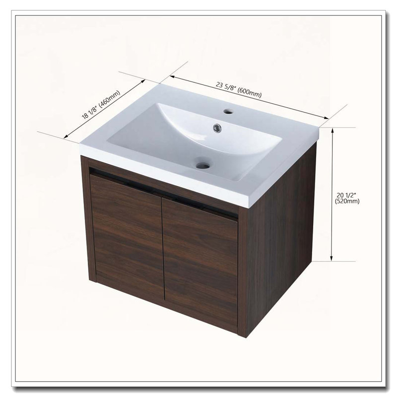 Armoire de salle de bain flottante avec évier à fermeture en douceur, Noyer de Californie