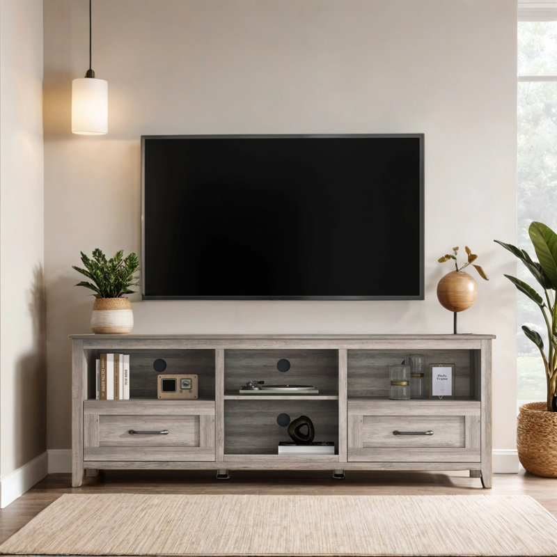 Meuble télé 70,87 po avec tiroirs, Gris