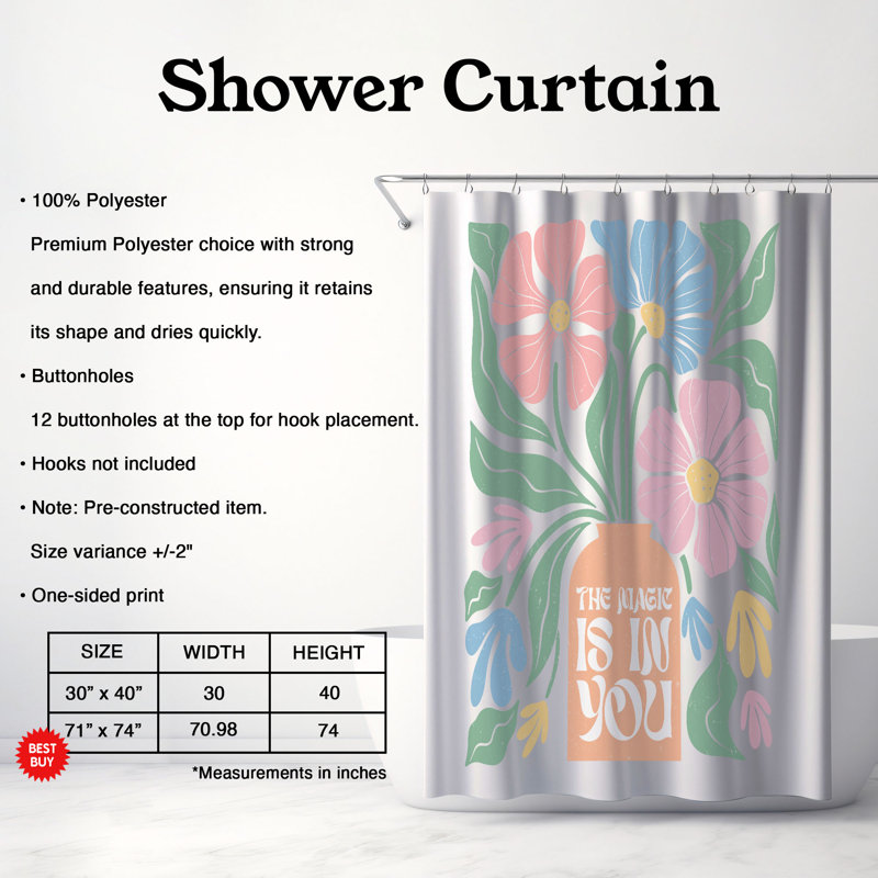 Archna Floral Shower Curtain, H 74 po x l 71 po