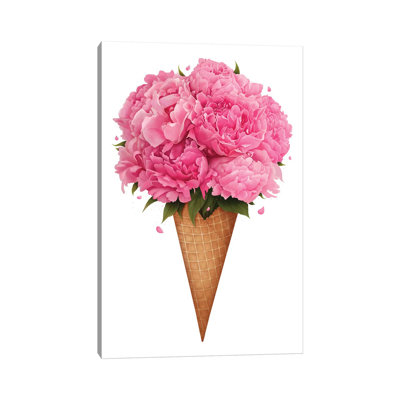 Ice Cream With Peonies by Valeriya Korenkova - Wrapped Canvas Painting