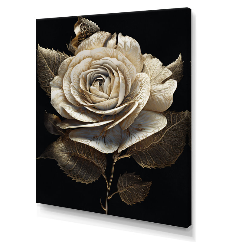 Rétro portrait de rose blanche sur fond noir I, Toile tendue, H 40 po x l 30 po x P 1,5 po