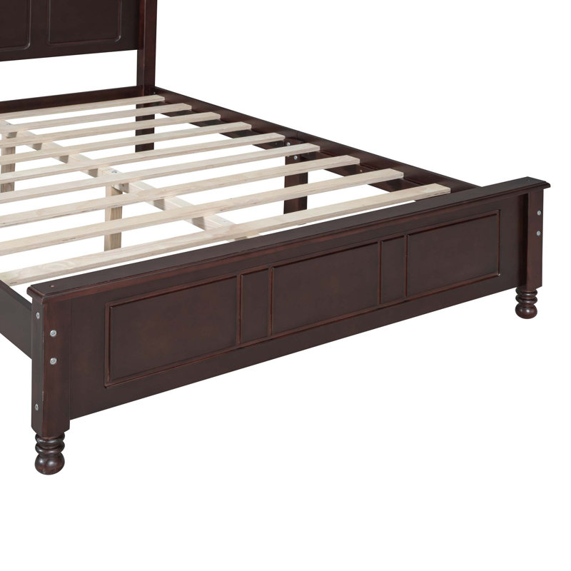 Ensemble de chambre à coucher 3 pièces, lit plateforme en bois et deux tables de chevet, Lit double, Noyer