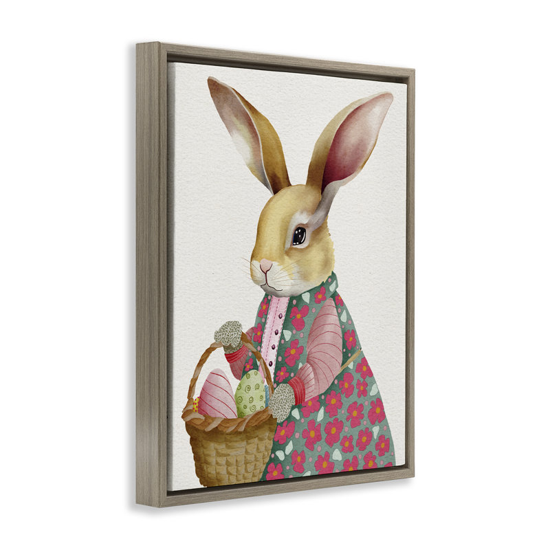 "Pâques lapin avec panier à œufs", art mural encadré par Regina Moore, H 21 po x l 17 po, Cadre flottant orme Montalcino