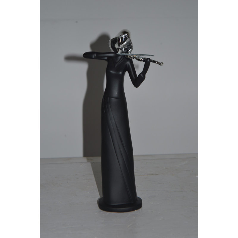 Women Playing Violin Red & Chrome Resin Statue - Amabella Perfect Home Decor Sculpture, 5"Lx4"Wx12"H, Black