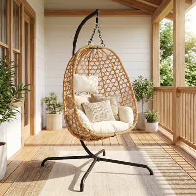 Durable Stand Hanging Rattan Egg Chair,Stylish & Ultra-Comfy With Premium Cushion