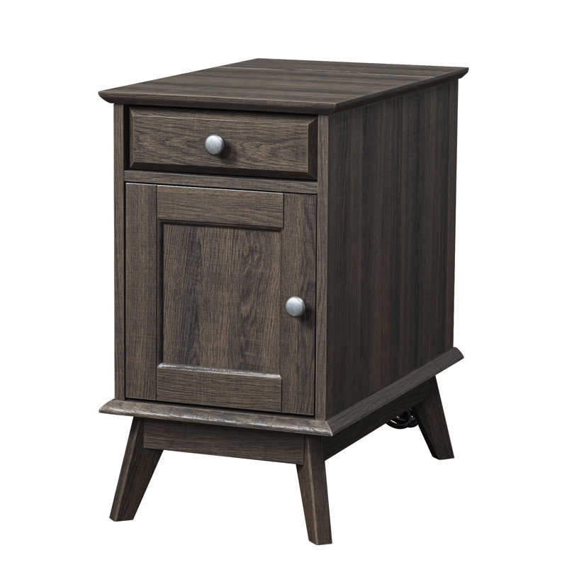 Alingtons 24.4" End Table - Storage Nightstand with Drawer, Smoke Oak