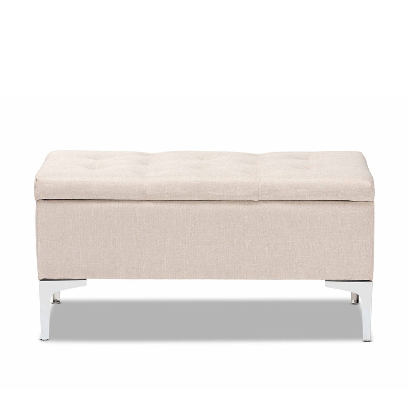 Polyester Upholstered Storage Bench, Beige