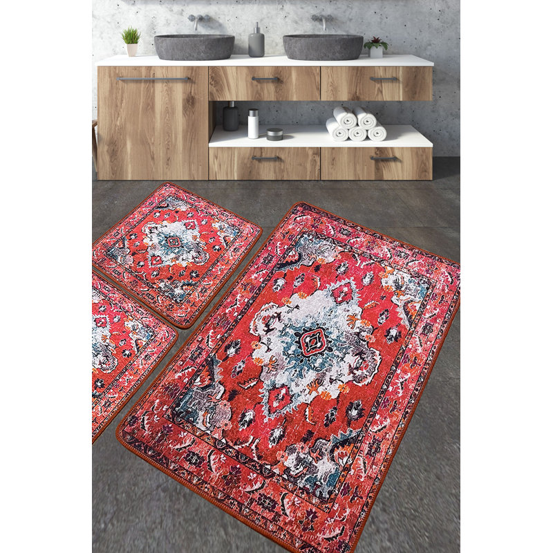 Ensemble de tapis de bain luxueux (3 pièces), bleu doux, 23,6 x 39,4 pouces (1 pièce) et 19,7 x 23,6 pouces (2 pièces) | 100% polyester, antibactérien, antidérapant, 700 g / m² | Lavable à la machine, idéal pour les salles de bain modernes