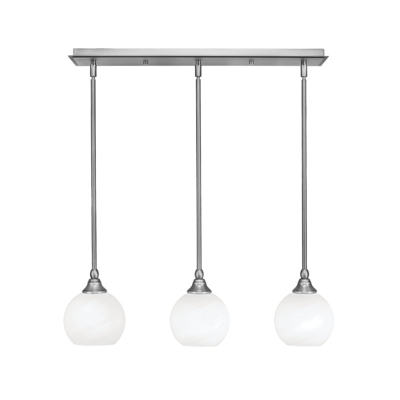 Luminaire suspendu linéaire 3 lumières, H 7 po x l 25,75 po x P 5,75 po, Blanc, Nickel brossé
