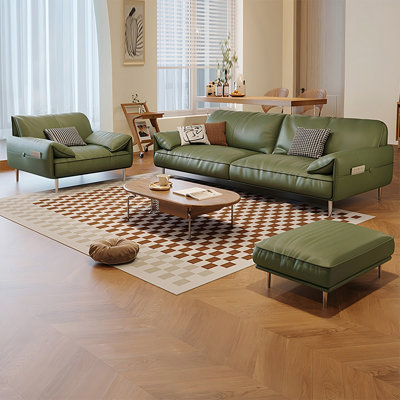 Green Genuine Leather 3 - Piece Living Room Set