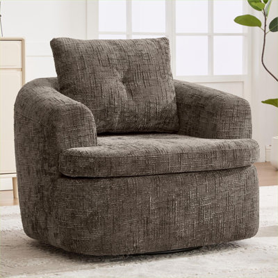 Fauteuil d'appoint pivotant en tonneau, fauteuil rond rembourré en chenille de luxe pour salon, bureau de chambre à coucher