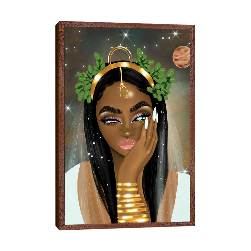 Virgo Babe by Zola - Print on Canvas, 66.04cm H x 45.72cm W x 3.81cm D, Classic Brown Wood Framed