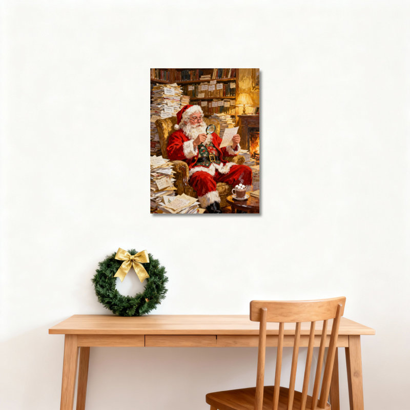 Père Noël atelier, art mural sur toile, H 36 po x l 24 po