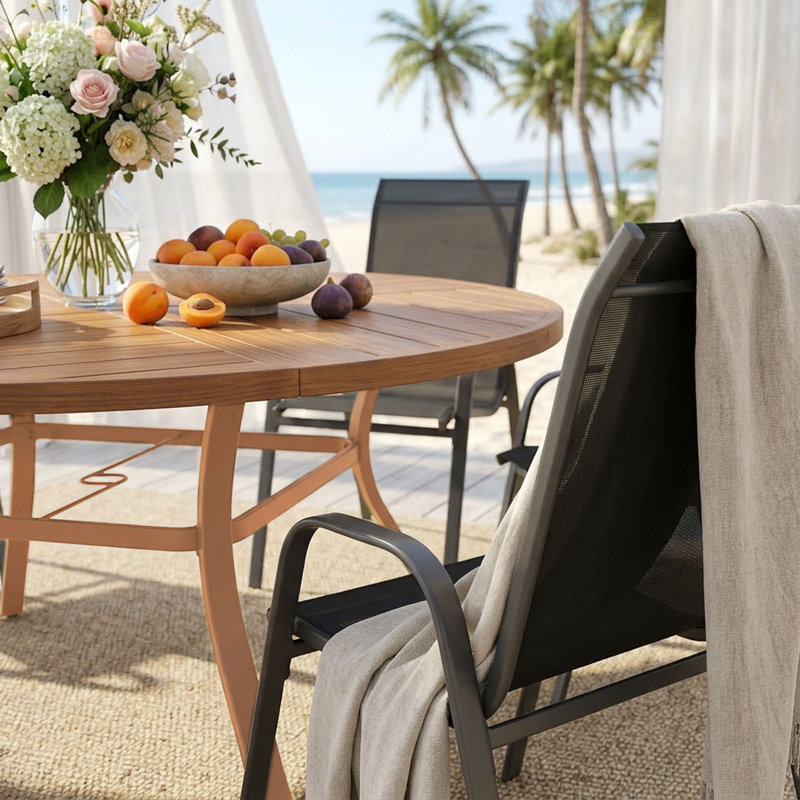 Edison With Stackable Textilene Chairs, Black/Walnut