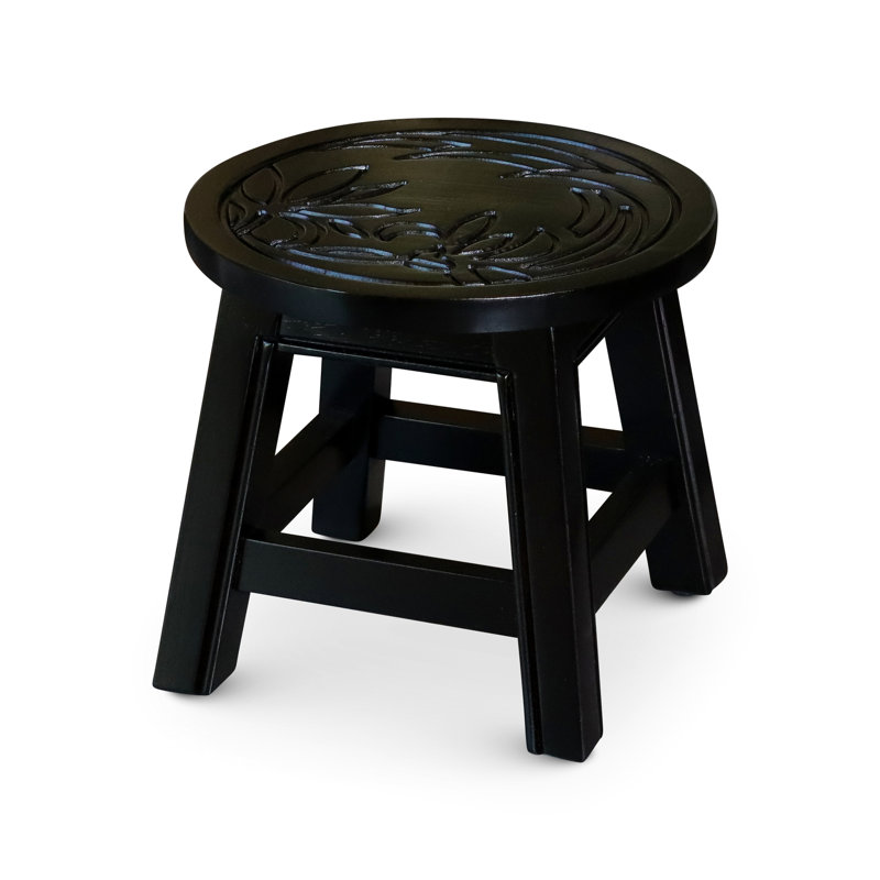 Wooden Step Stool, Finish - Versatile For Dressing Rooms And Closets Floral Stool In Ideal Living Room Bedroom, Espresso
