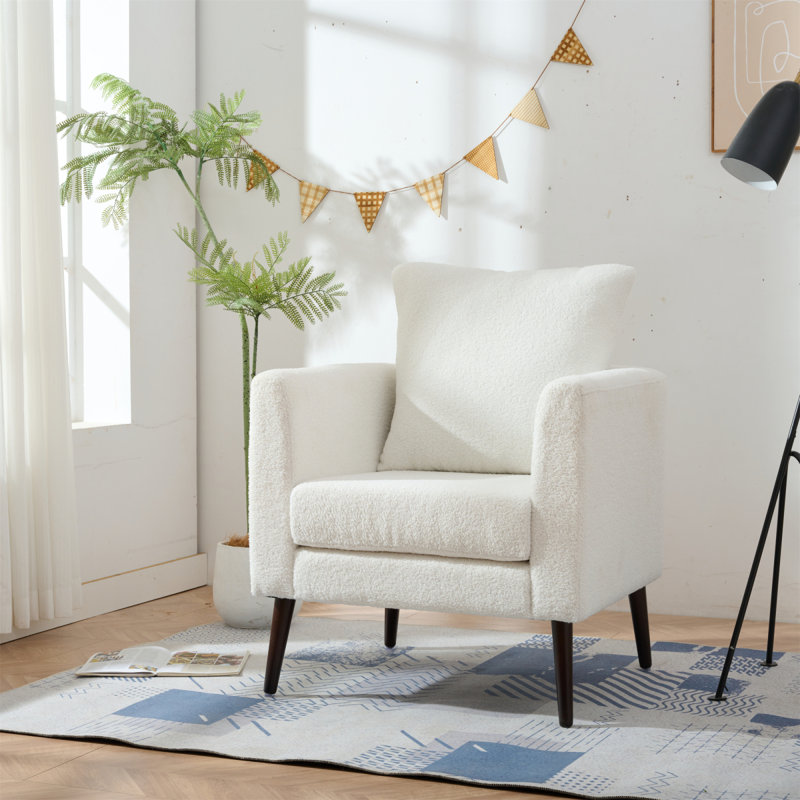 Chaise d'appoint avec pieds en bois et coussin moelleux, Ourson blanc
