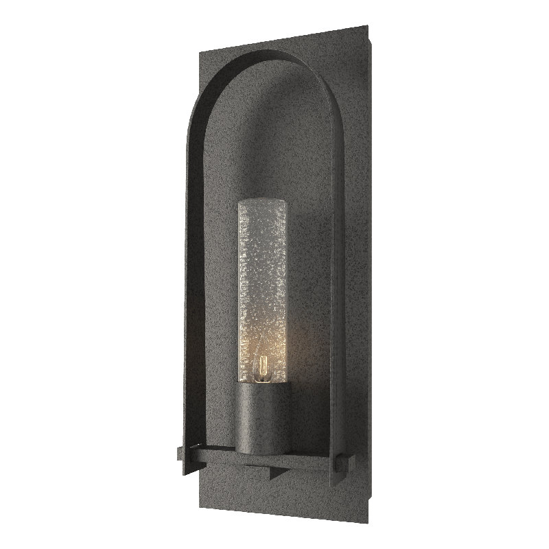 Triomphe Aluminum Wall Light, 24" H x 9.5" W x 4.6" D, Seeded Clear, Natural Iron