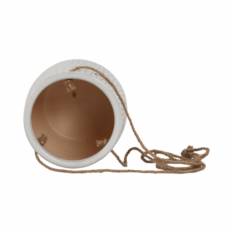 Rosaria Ceramic Hanging Planter, Beige, 6" H x 7" W x 7" D