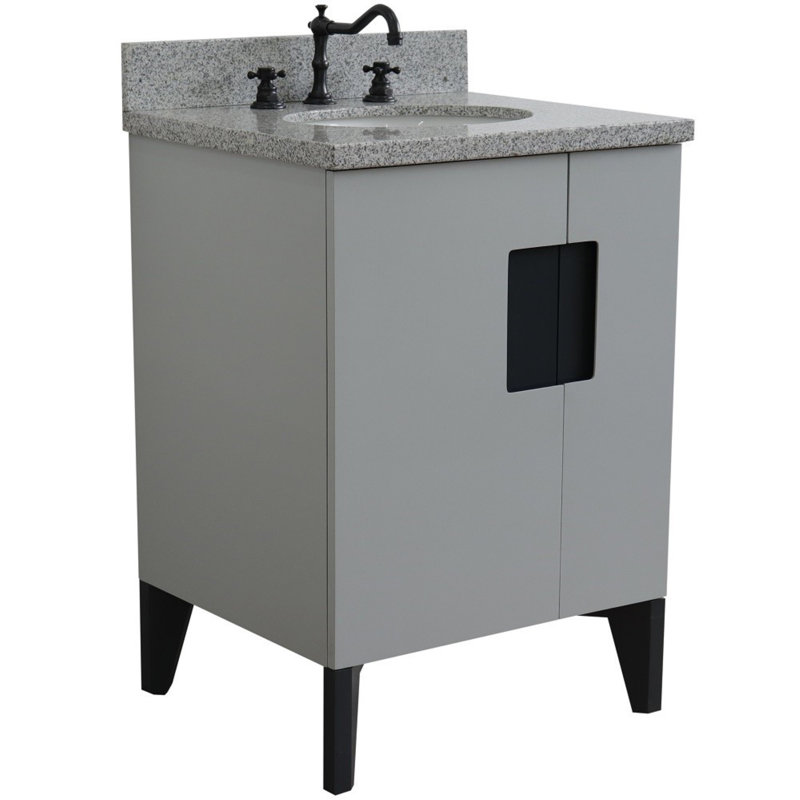 25'' Single Bathroom Vanity with Granite Top, Light Gray, Gray