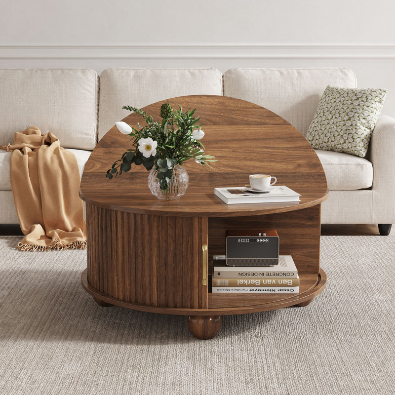 31.5" Round Coffee Table with Storage, Walnut