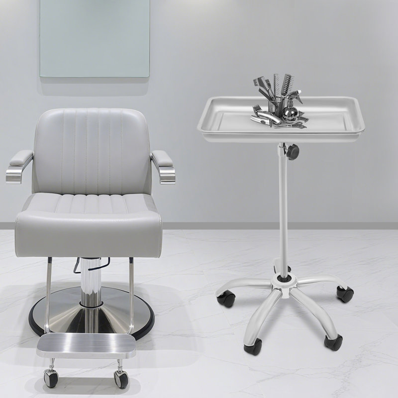 Chariot de salon réglable, station de beauté mobile à 5 roues avec plateau amovible