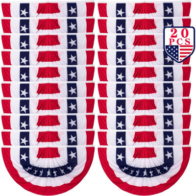 20 décorations d'extérieur 4 PCS du 4 juillet, grande bannière de drapeau américain de 3 pi x 6 pi, drapeaux de fanions plissés patriotiques, juillet juillet
