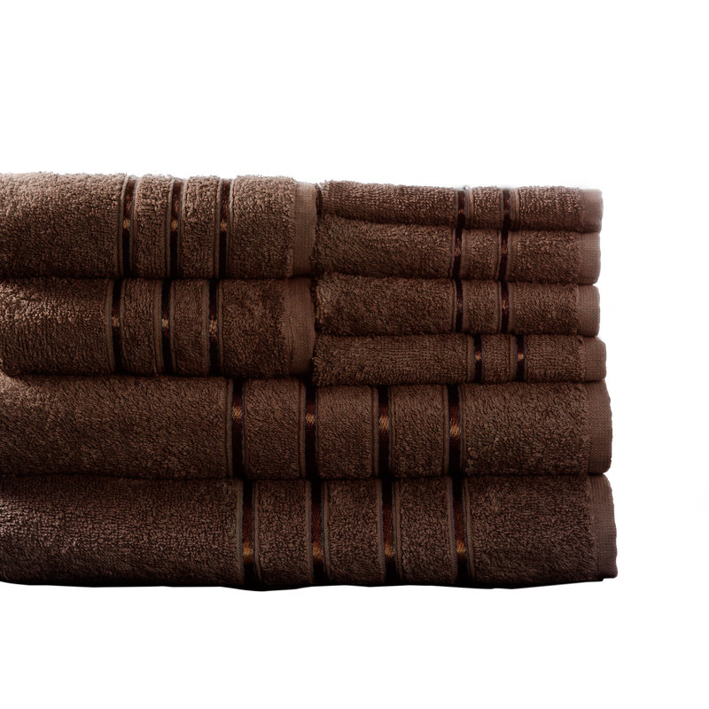 8 Piece 100% Cotton Towel Set, Chocolate