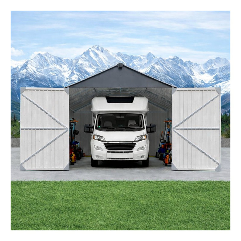 Abri de voiture en métal avec portes et fenêtres verrouillables, abri de voiture en acier robuste