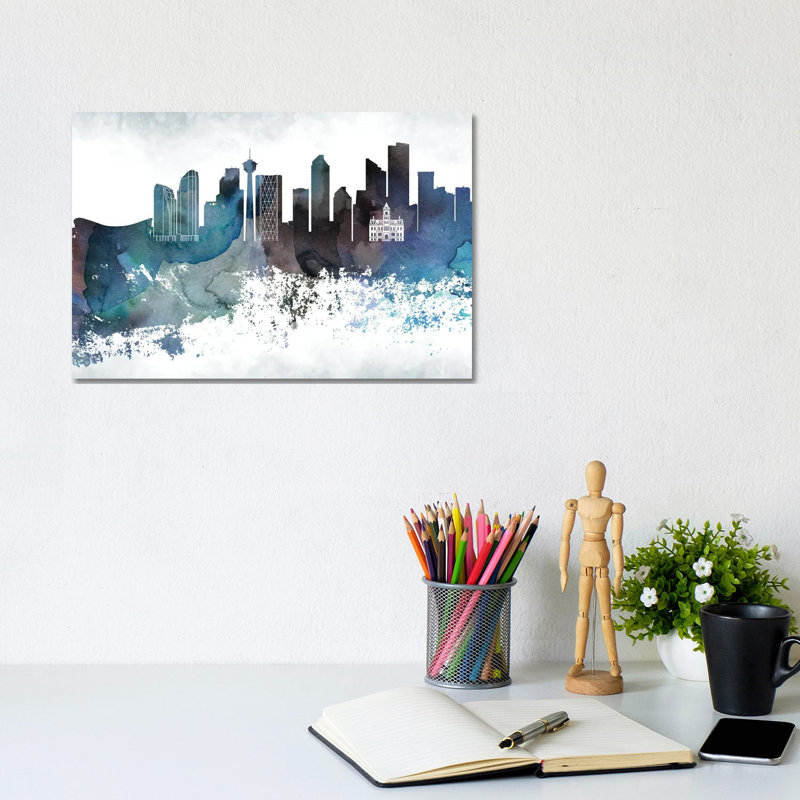 Calgary Bluish Skyline - Wrapped Canvas Print, 20.32cm H x 30.48cm W