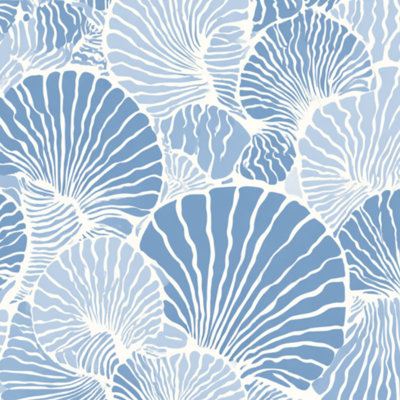 Peel and Stick Wallpaper Blue White Seashell Nautical Design coastal Contact Paper Removable Self Adhesive Wall Mural Wall Decor for Bedroom Kitchen Cabinets 17.7in x 118in