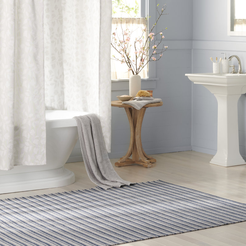 Gray and Navy Striped Wool 5' x 7' Area Rug