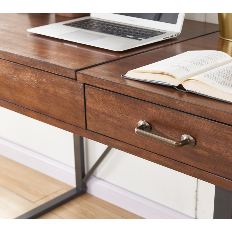 Lalma Adjustable Metal Base Writing Desk with Power Outlet