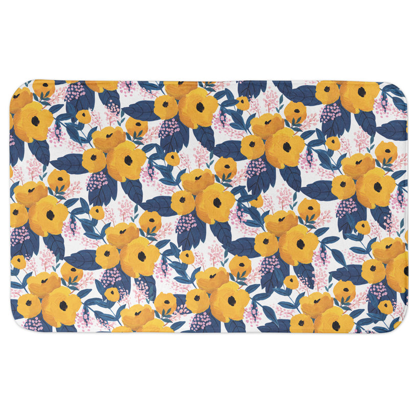 Yellow Floral Pattern Non-Slip Bath Rug