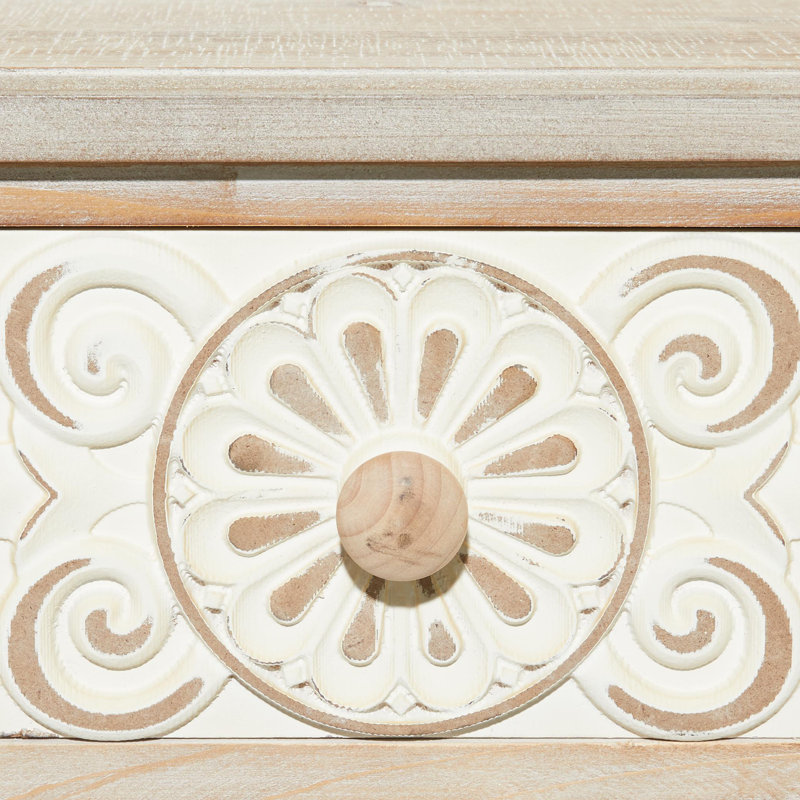 Fritsch Brown Wood Intricately Carved 2 Drawers Floral Console Table