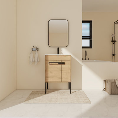 Meuble-lavabo sur pied simple avec plateau en céramique 24,03 po Shruthi
