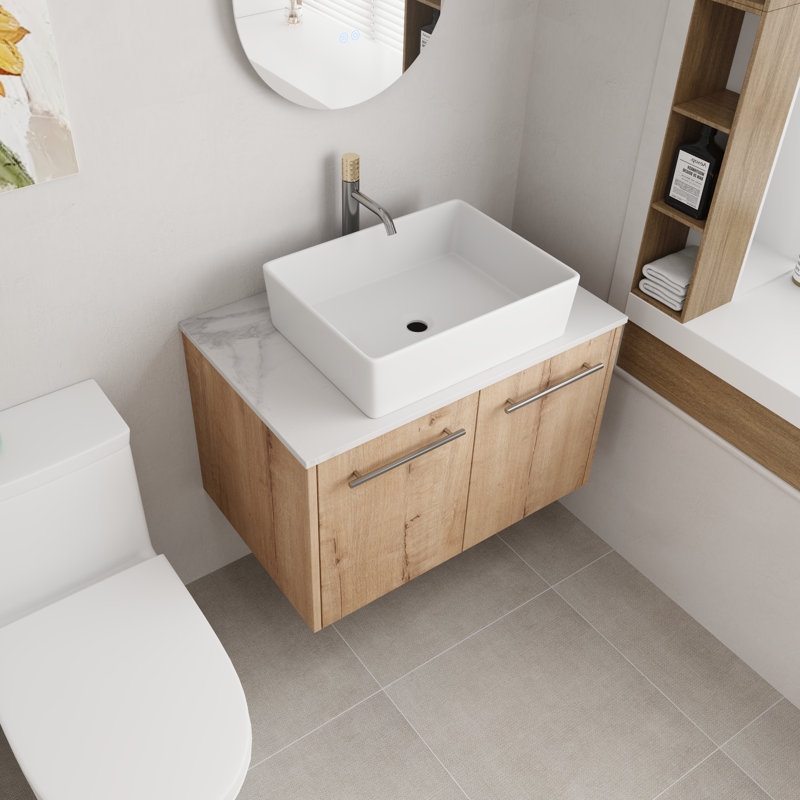 Meuble-lavabo flottant simple 30 po avec plateau en céramique Crisinda