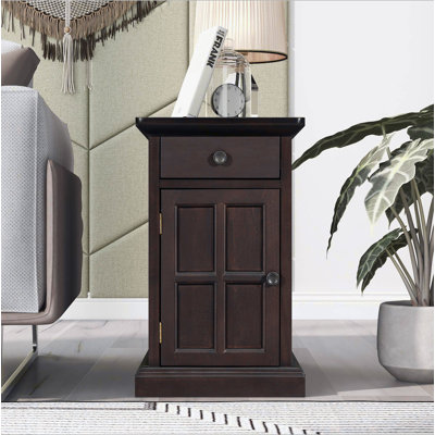 Table d'appoint Classic Vintage Livingroom avec ports USB et un tiroir multifonctionnel avec porte-gobelets