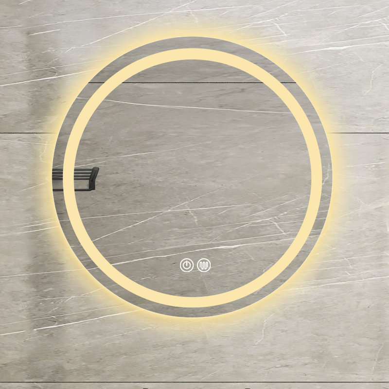 27-Inch H LED Single Bathroom Vanity Mirror Polished Crystal Bathroom Round Vanity Mirror For Smart Lighting On Bathroom Walls