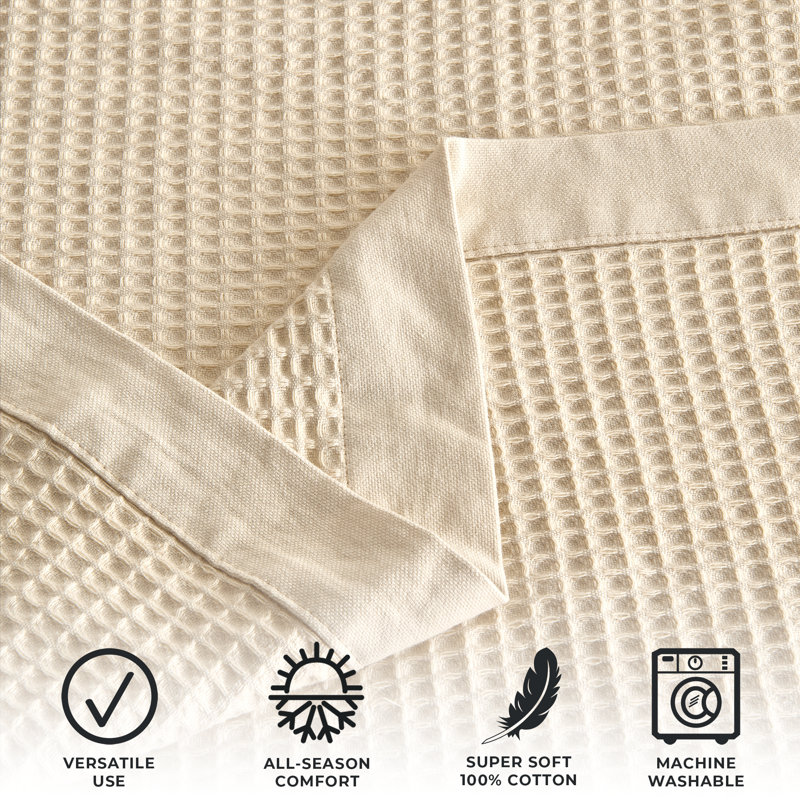 Twin Oatmeal Cotton Waffle Weave Lightweight Blanket