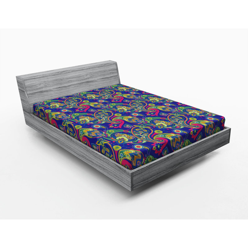 Microfiber Paisley Fitted Sheet, Full Fitted Sheet, Purple, Paisley 1