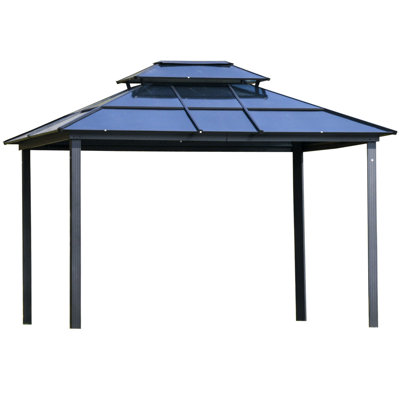 10' X 12' Gazebo With Polycarbonate Roof, Aluminum Frame, For Patio, Garden, Backyard, Deck, Lawn, Snow- Roof - Gray Canopy Double Enchanting Outdoor