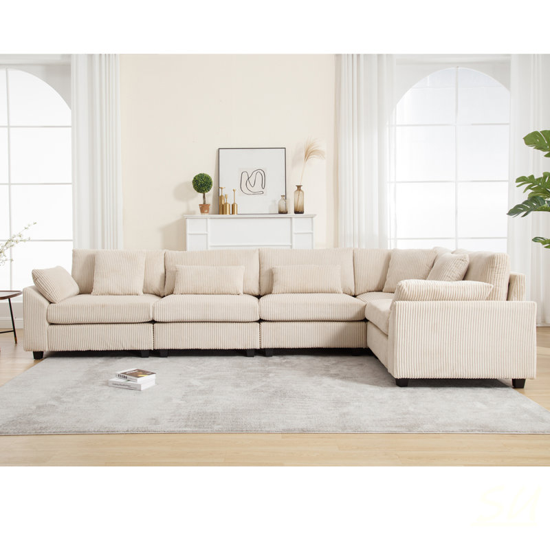 Canapé modulaire surdimensionné, canapé modulaire convertible, velours côtelé pour le salon, Tissu beige