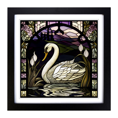 Swan Stained Glass Effect - Framed Print