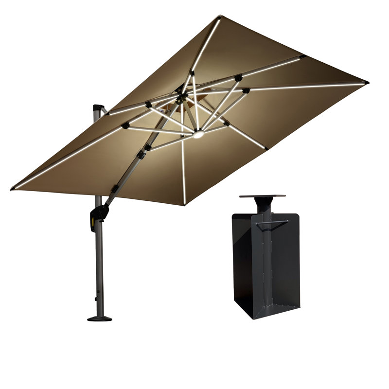 Parasol en porte-à-faux 9 pi carré avec base en terre, beige, Beige