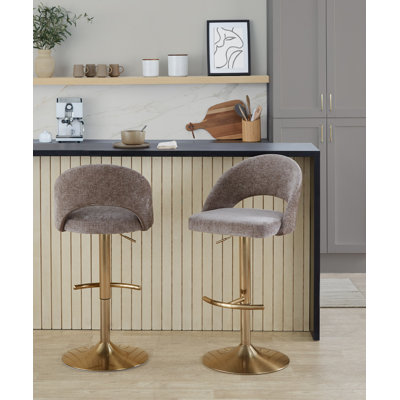 Tabouret de bar avec pivot en métal et tissu avec repose-pieds rond en T - ensemble de 2