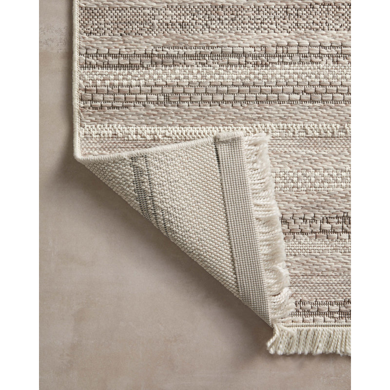 Ivory and Dove Striped Indoor/Outdoor Polypropylene Rug 3'9" x 5'9"