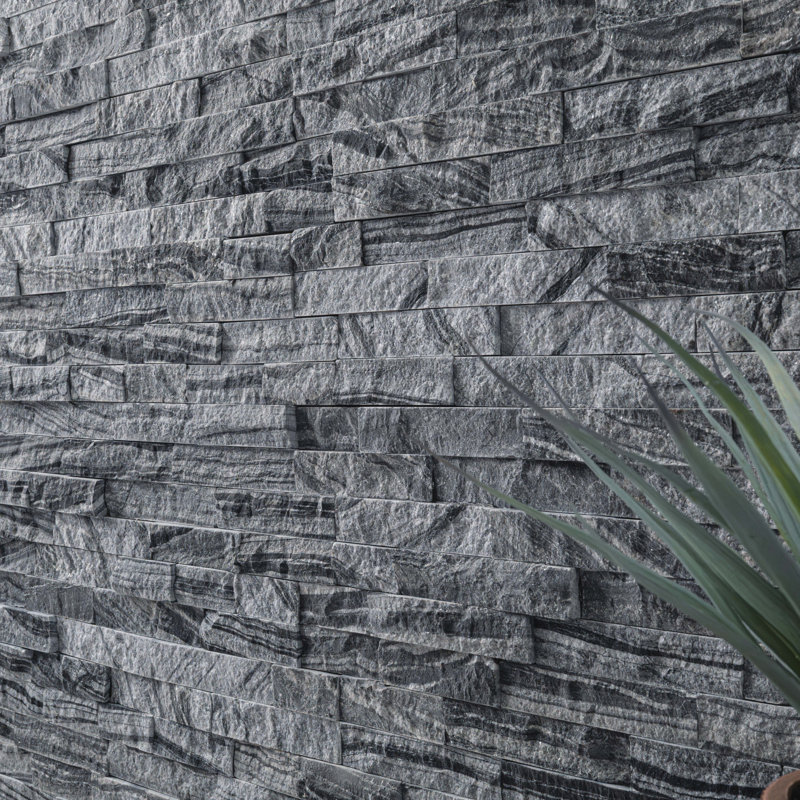 Stonecrest 6 in. x 24 in. Split Face Natural Stone Ledger Panel Wall Tile, Ashen Black
