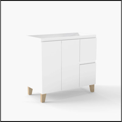 36-Inch Modern Bathroom Vanity, Cabinet with 2 Doors and 2 Big Drawer, Soft-Clost System,Handle-Free Design,Natural Solid Wood Feet,Only Cabiney,To Be Used With a 36-inch Ceramic Basin,Glossy White