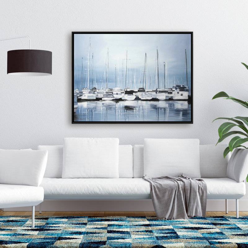 Bateaux au quai 2 - décor de toile encadrée bateau marin, H 37,25 po x l 49,25 po