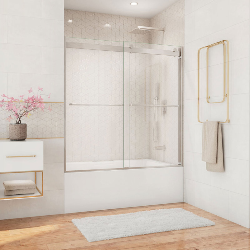 Porte de baignoire réversible sans cadre l 56 po x H 60 po Essence avec technologie ClearMax ™, Nickel